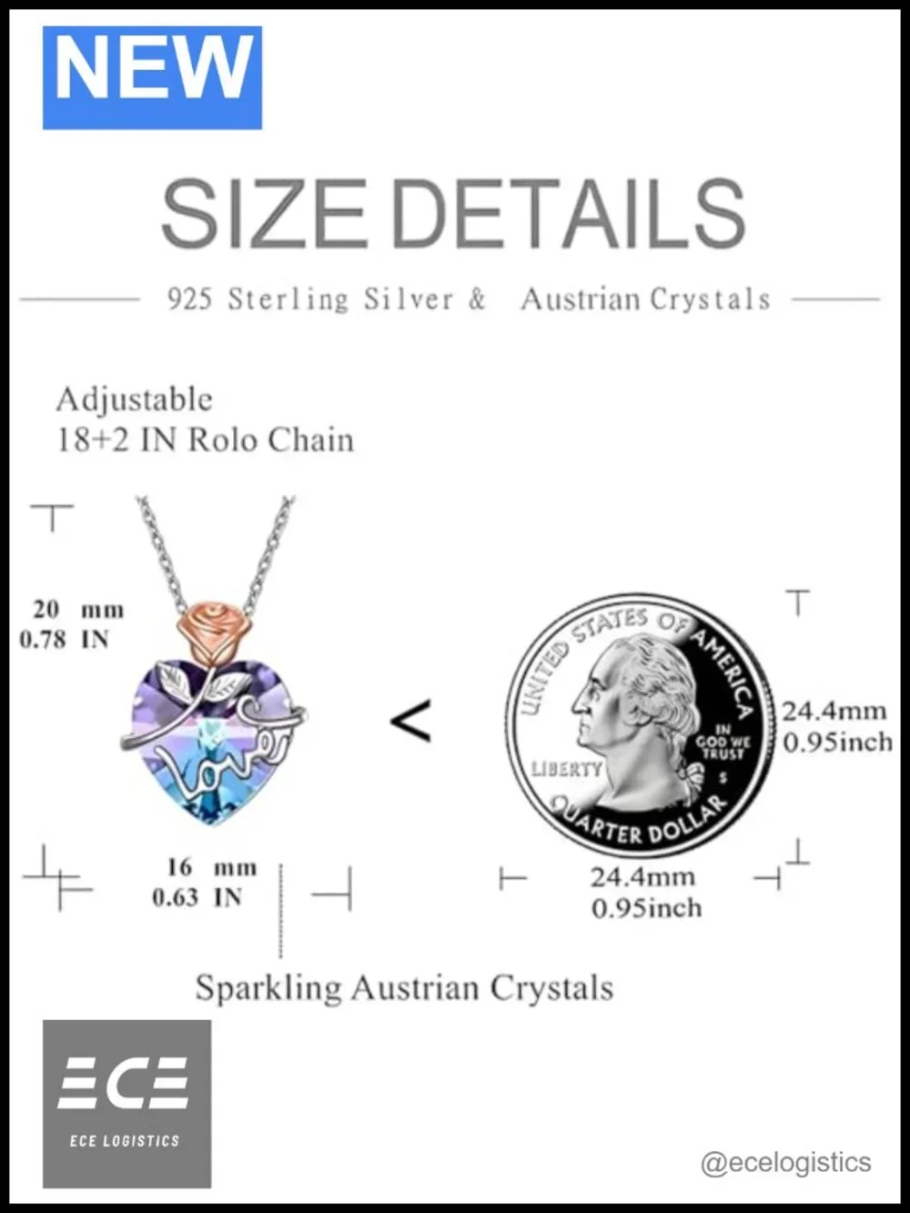 Sterling Silver Heart Pendant Necklace with Austrian Crystal
